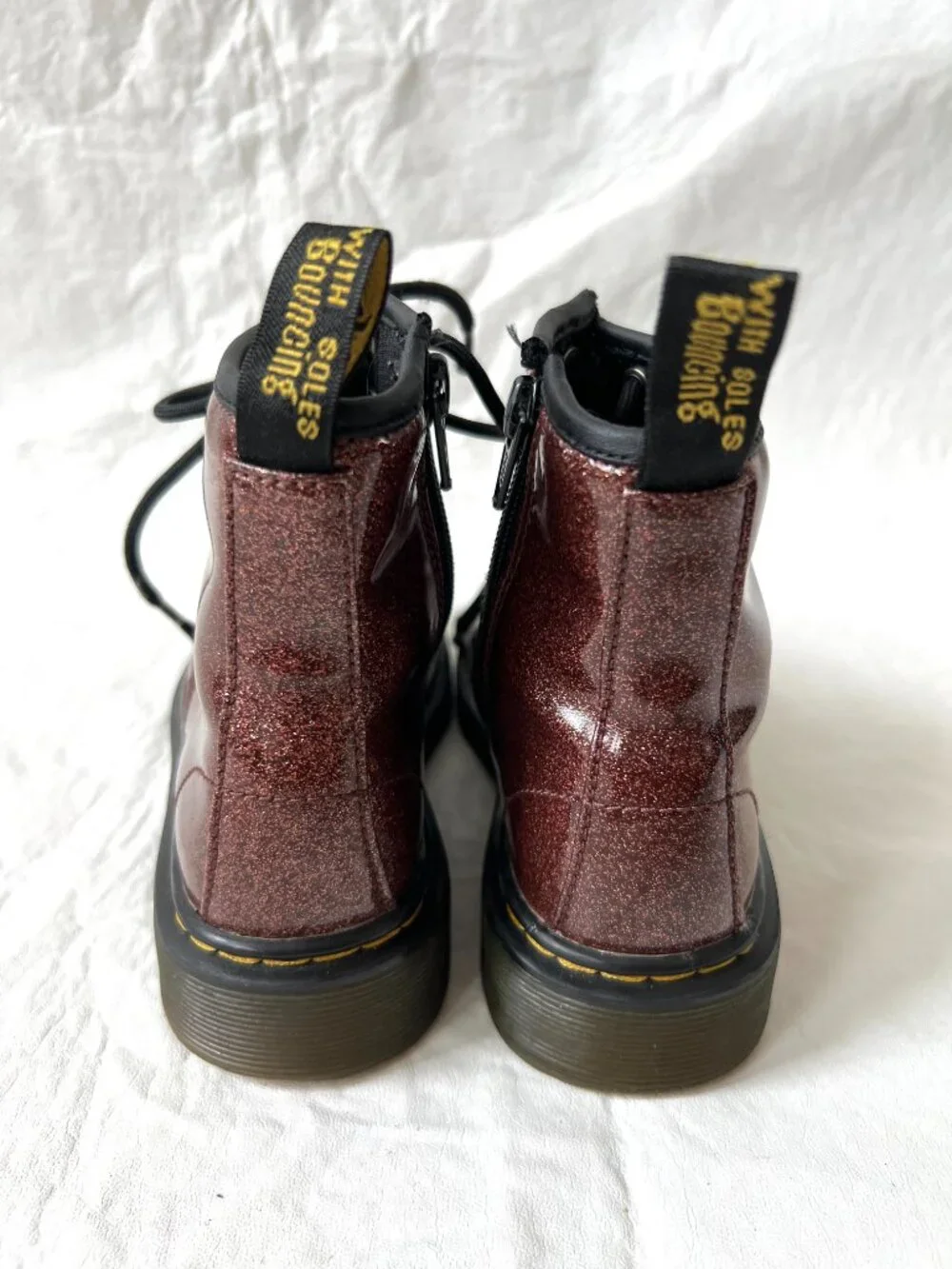 Dr Martens Boots 1460 J brown Glitter Lace Up zip kids 13 combat docs sparkly